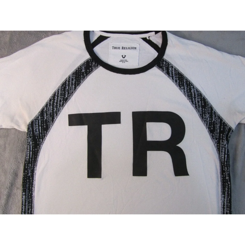 True Religion Mens White Black Raglan Thermal Graphic Logo T-Shirt Size M